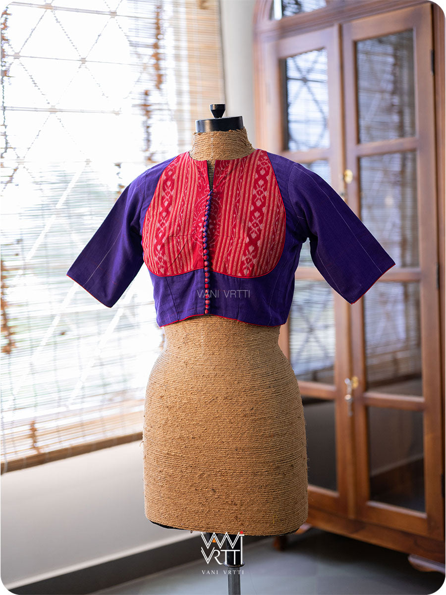 Ink Blouse Kotpad Red Ikat Yoke Cotton Blouse