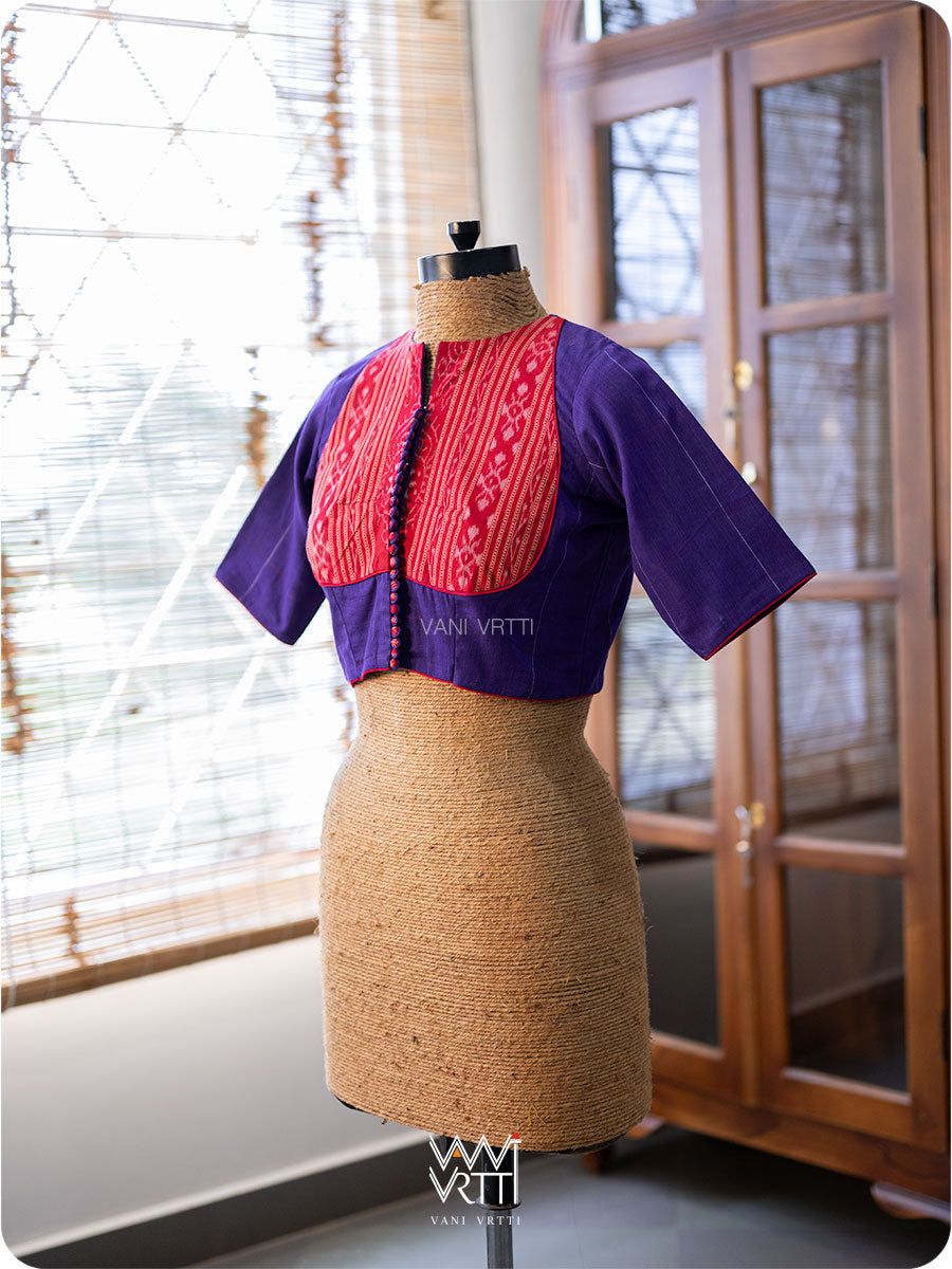 Ink Blouse Kotpad Red Ikat Yoke Cotton Blouse
