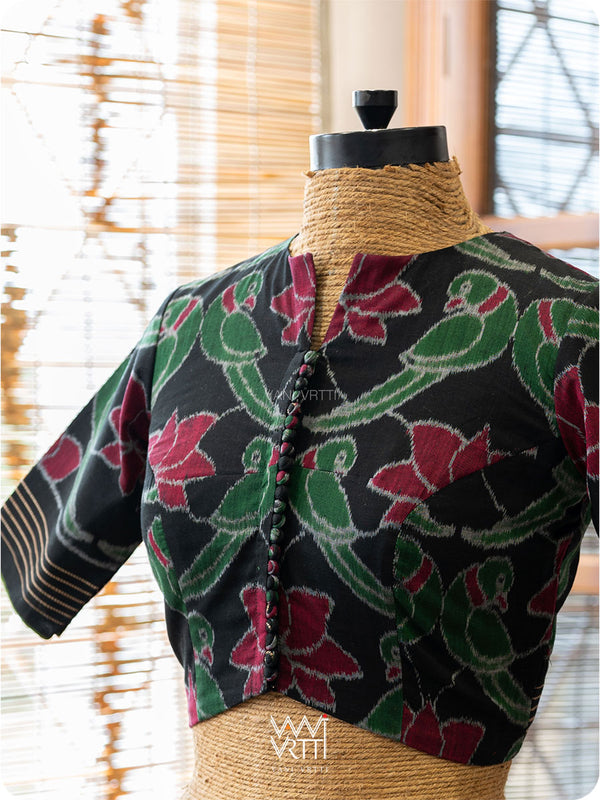 Black Lotus Parrot Cotton Ikat Blouse