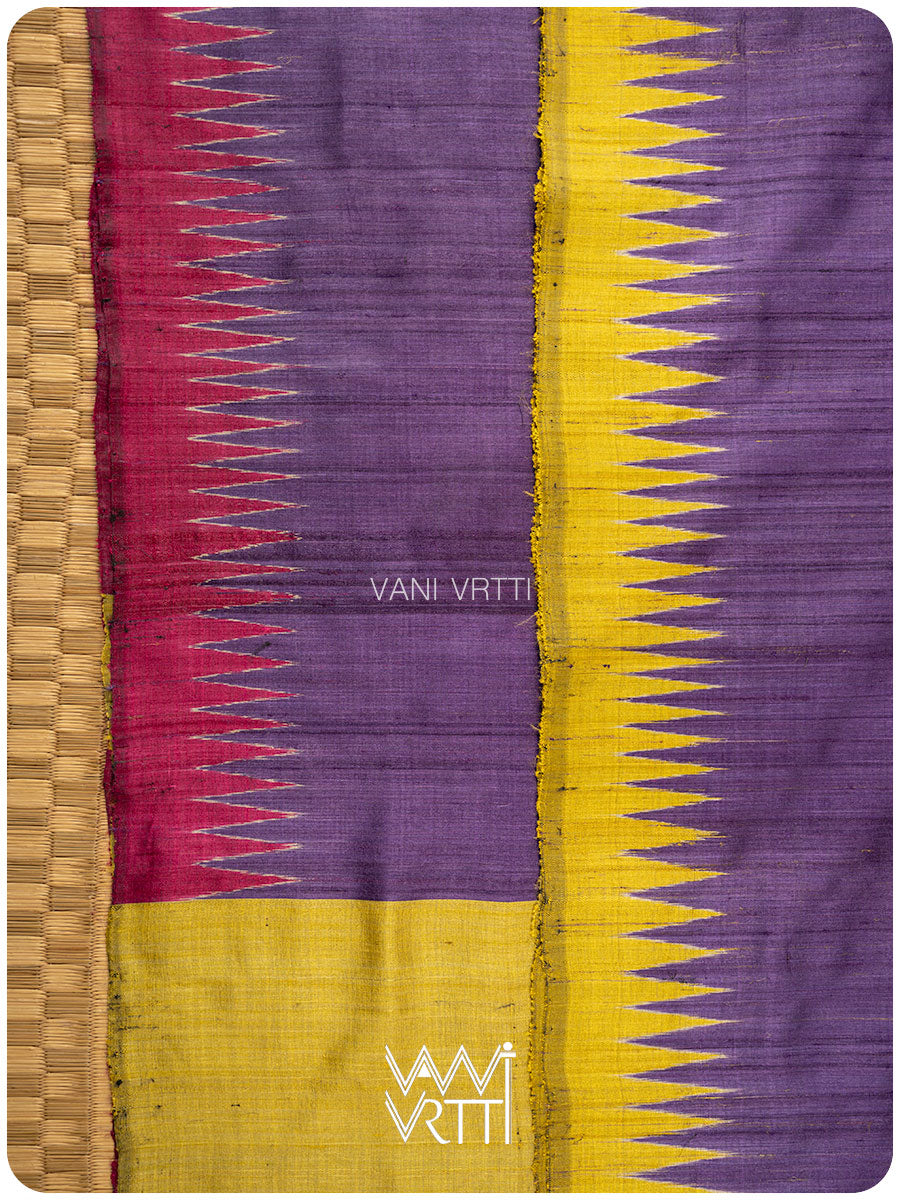 Purple Lime Yellow Ganga Jamuna Antara Handspun Tussar Silk Saree