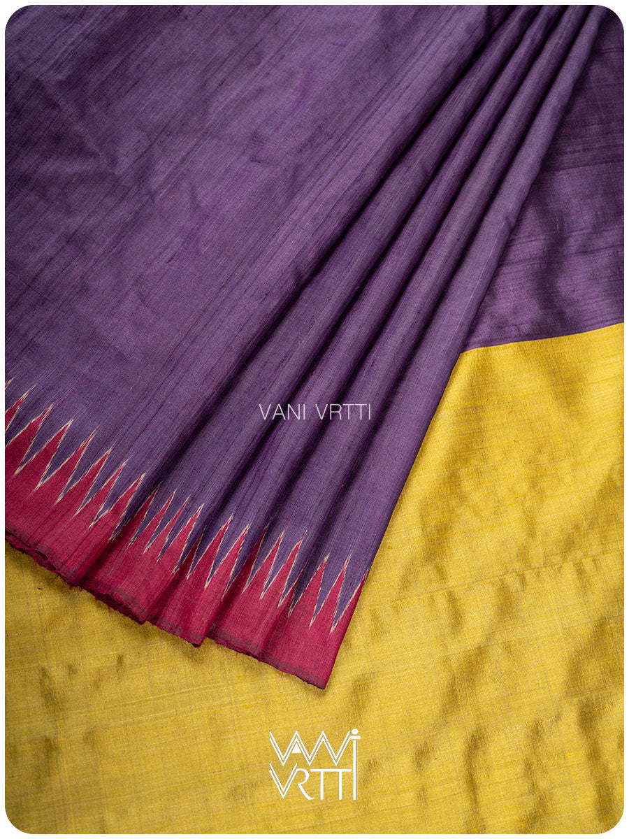 Purple Lime Yellow Ganga Jamuna Antara Handspun Tussar Silk Saree