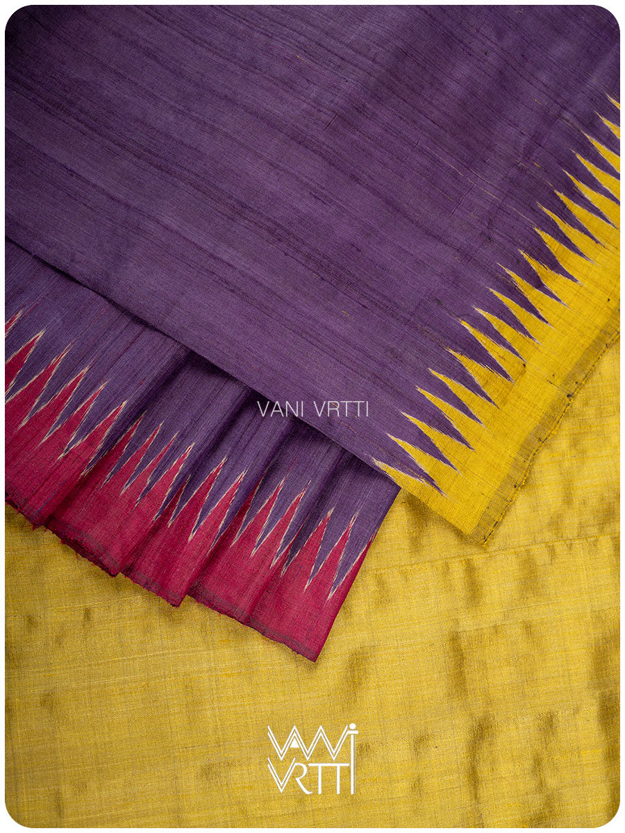 Purple Lime Yellow Ganga Jamuna Antara Handspun Tussar Silk Saree