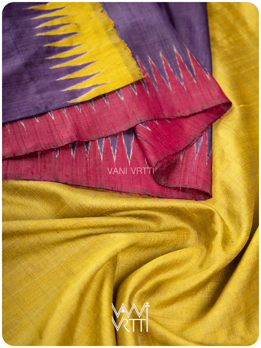 Purple Lime Yellow Ganga Jamuna Antara Handspun Tussar Silk Saree