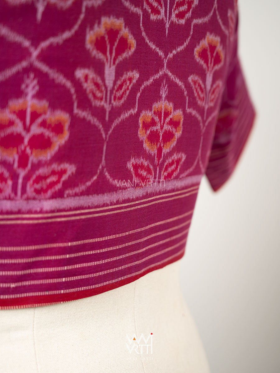 Purplish Pink Laal Jaba V Line Yoke Cotton Ikat Blouse