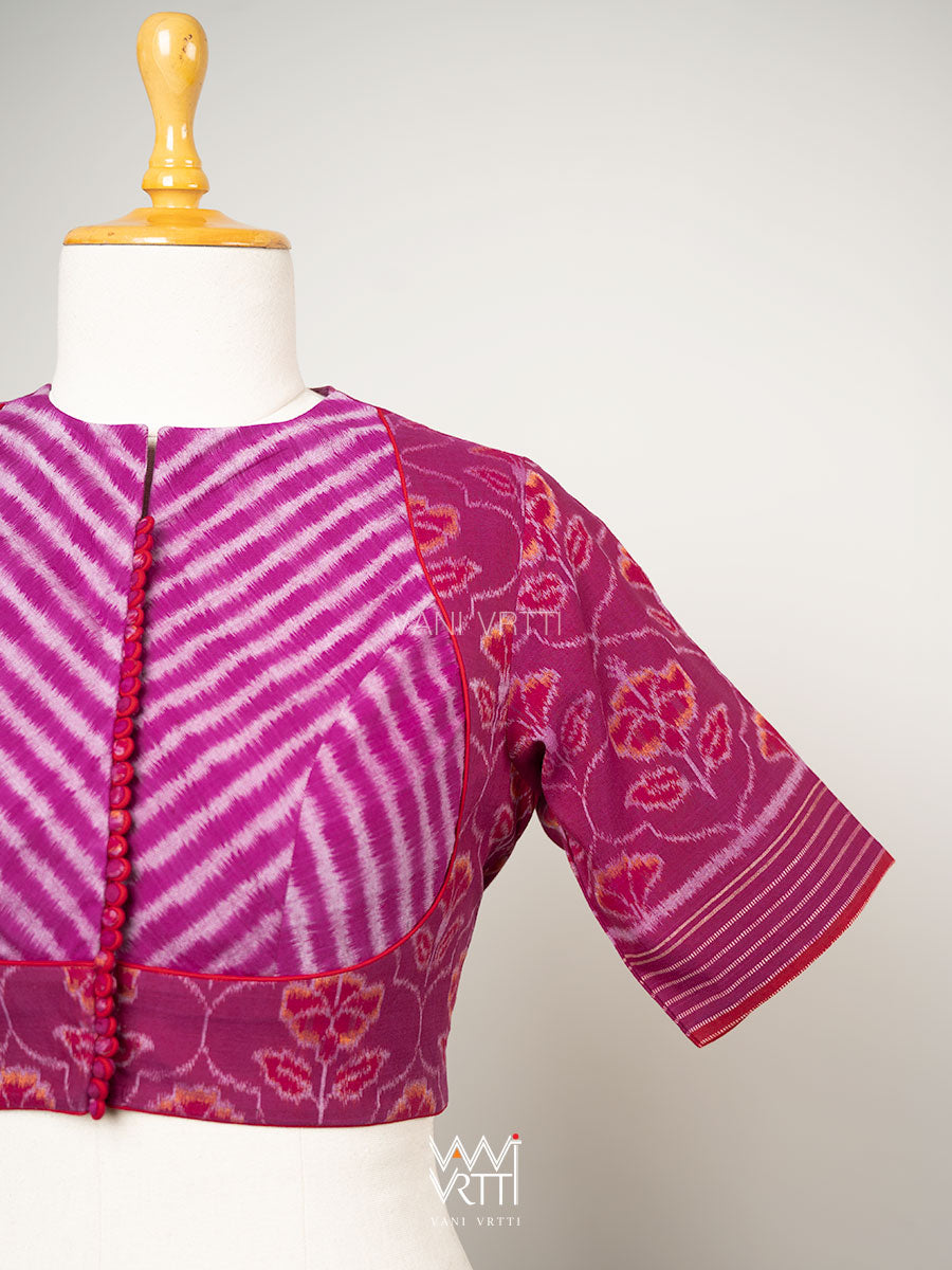 Purplish Pink Laal Jaba V Line Yoke Cotton Ikat Blouse