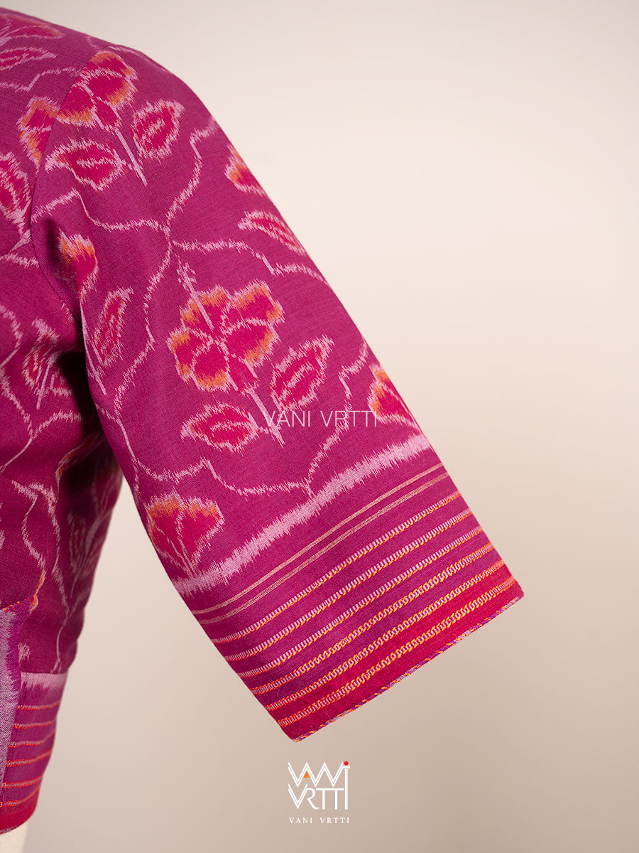 Purplish Pink Laal Jaba Deep Plunge Neck Cotton Ikat Padded Blouse