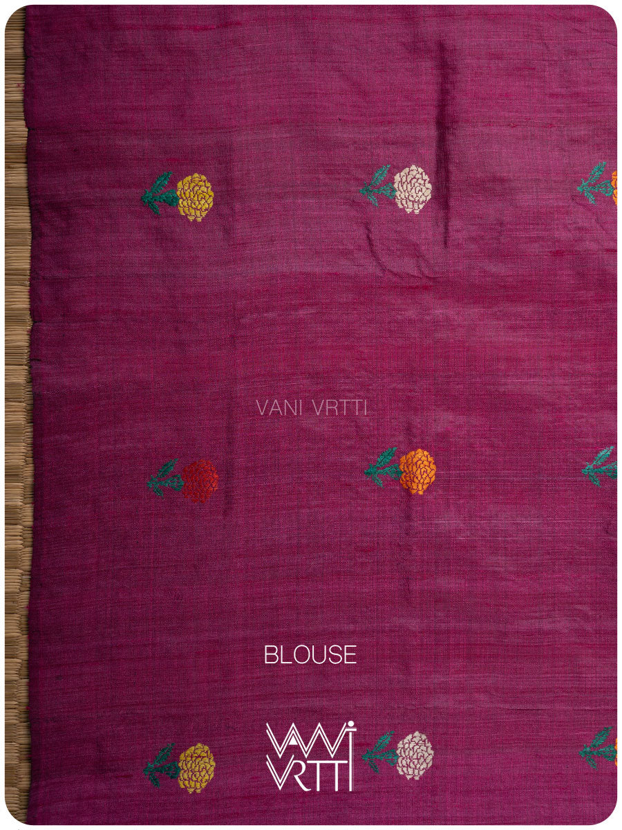 Slate Black Magenta Rust Marigold Wild Garden Master Weave Exclusive Handspun Tussar Silk Saree