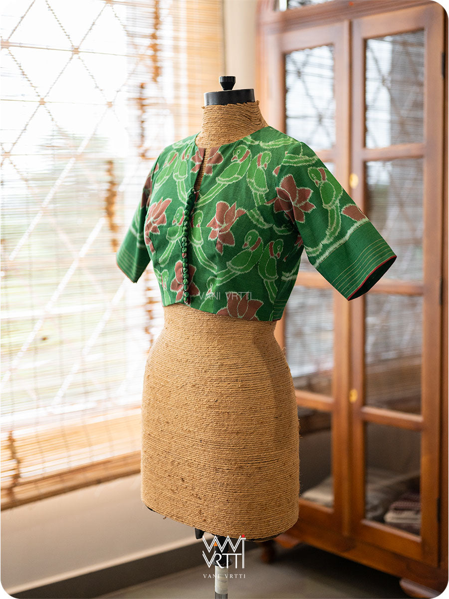 Fern Green Lotus Parrot Cotton Ikat Blouse