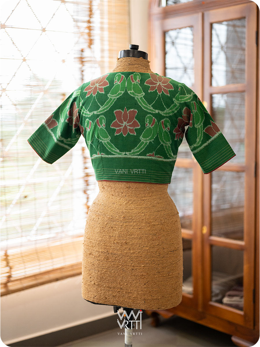 Fern Green Lotus Parrot Cotton Ikat Blouse