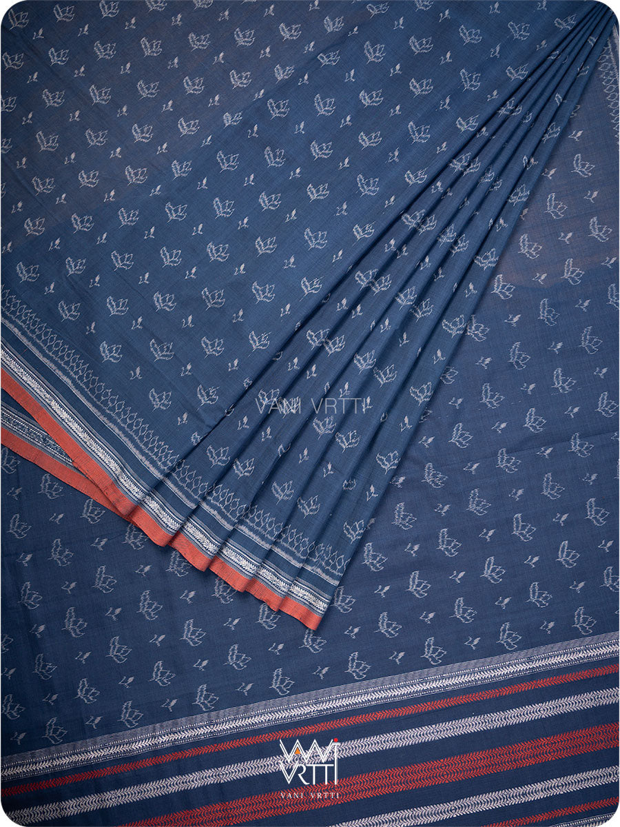 Indigo Tea Leaf Natural Dyed Cotton Ikat Saree
