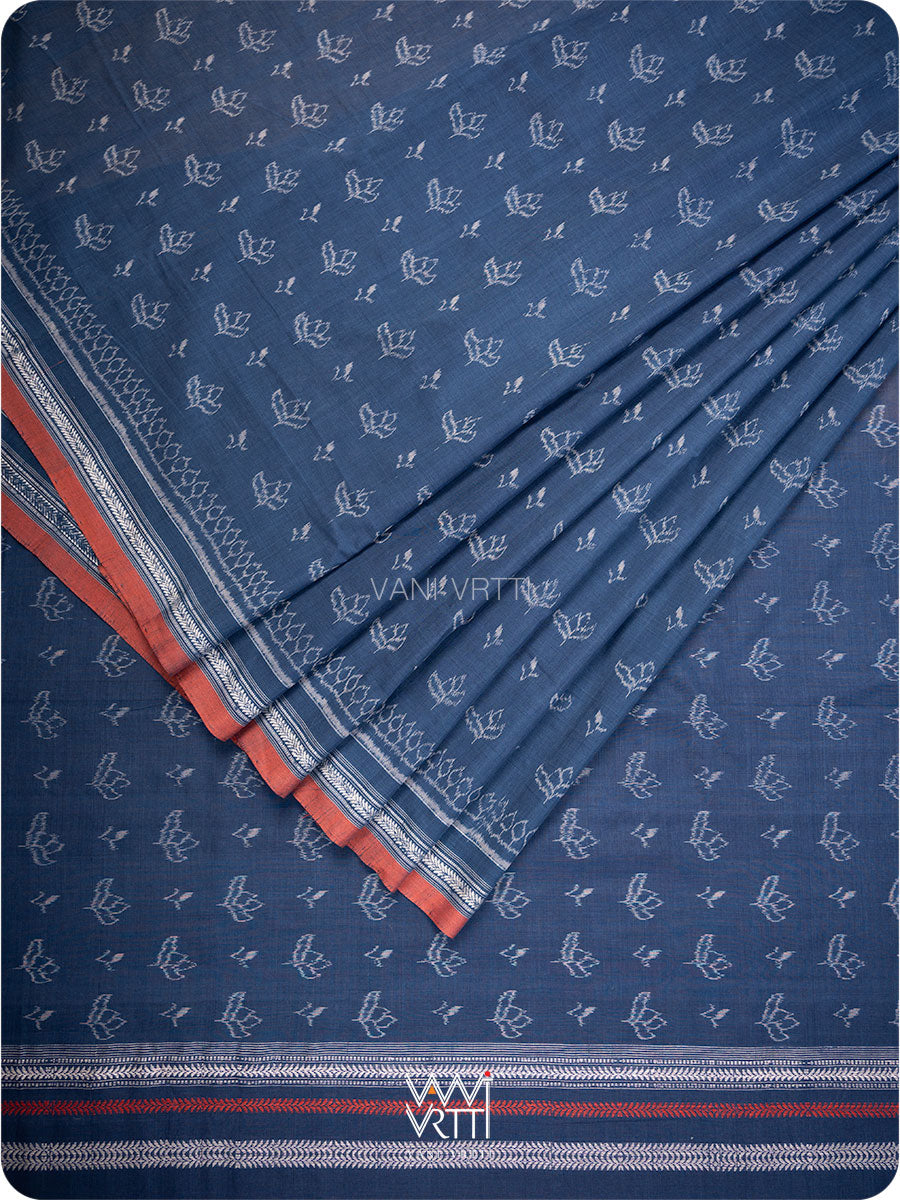 Indigo Tea Leaf Natural Dyed Cotton Ikat Saree