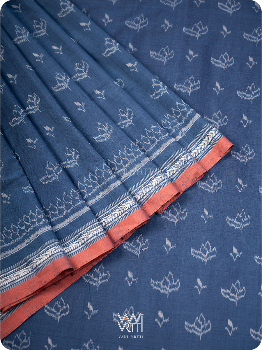 Indigo Tea Leaf Natural Dyed Cotton Ikat Saree