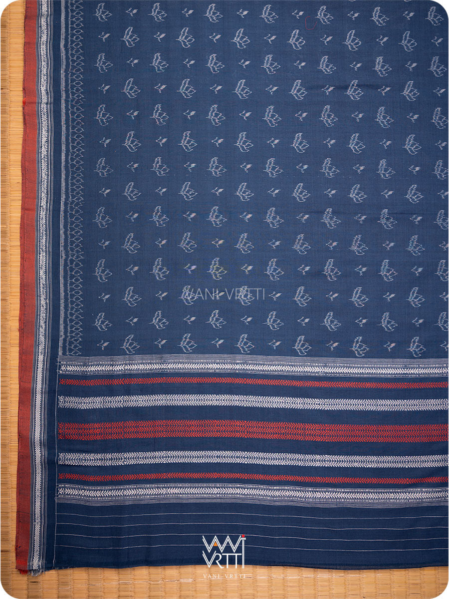 Indigo Tea Leaf Natural Dyed Cotton Ikat Saree