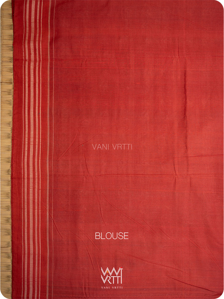 Indigo Blue Red Tea Leaf Natural Dyed Cotton Ikat Saree