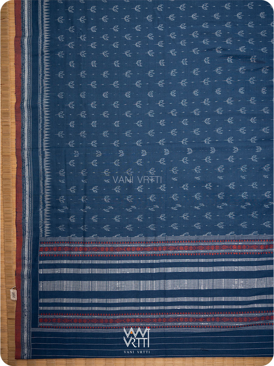 Indigo Lotus Bud Natural Dyed Cotton Ikat Saree