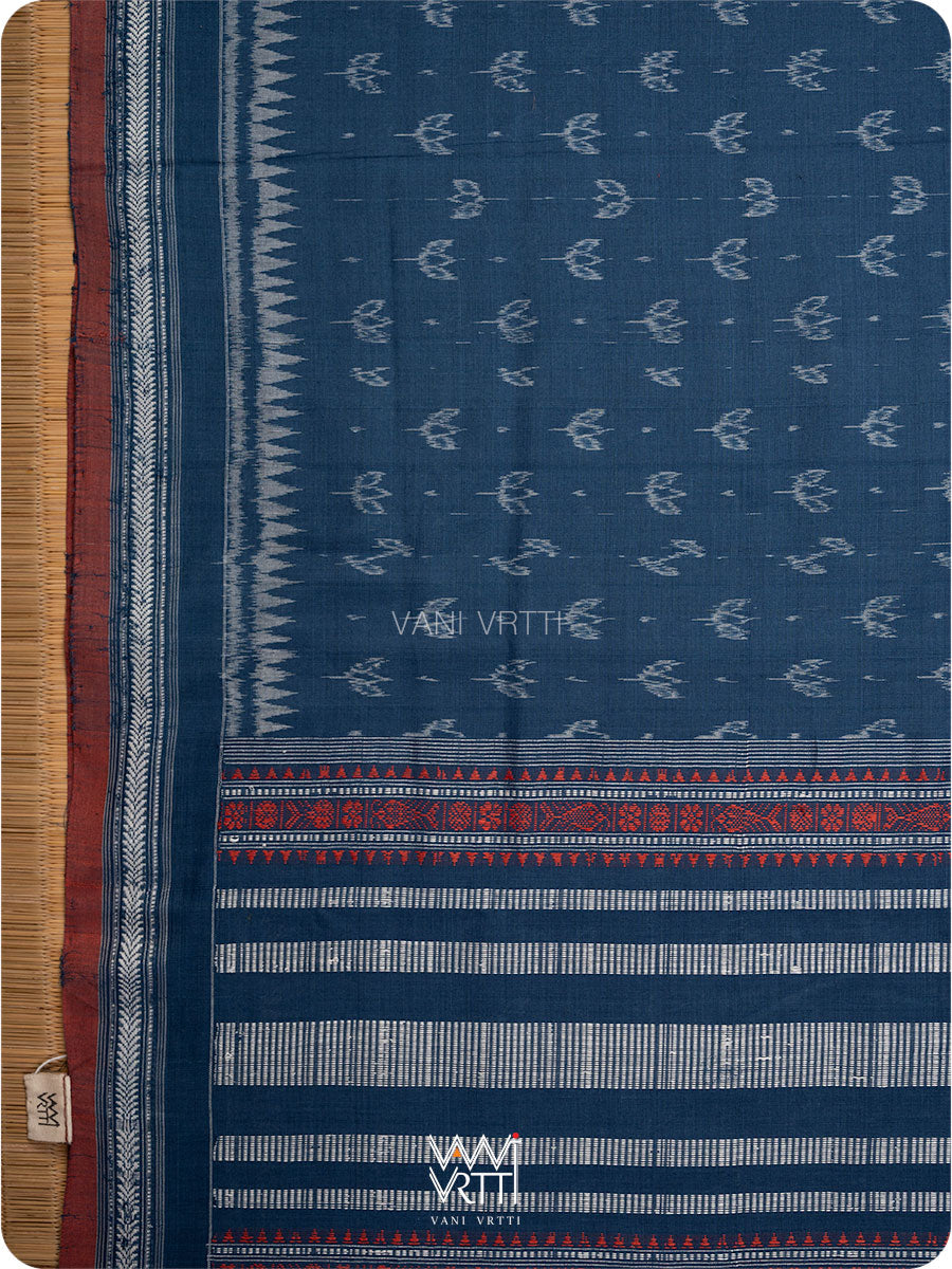 Indigo Lotus Bud Natural Dyed Cotton Ikat Saree