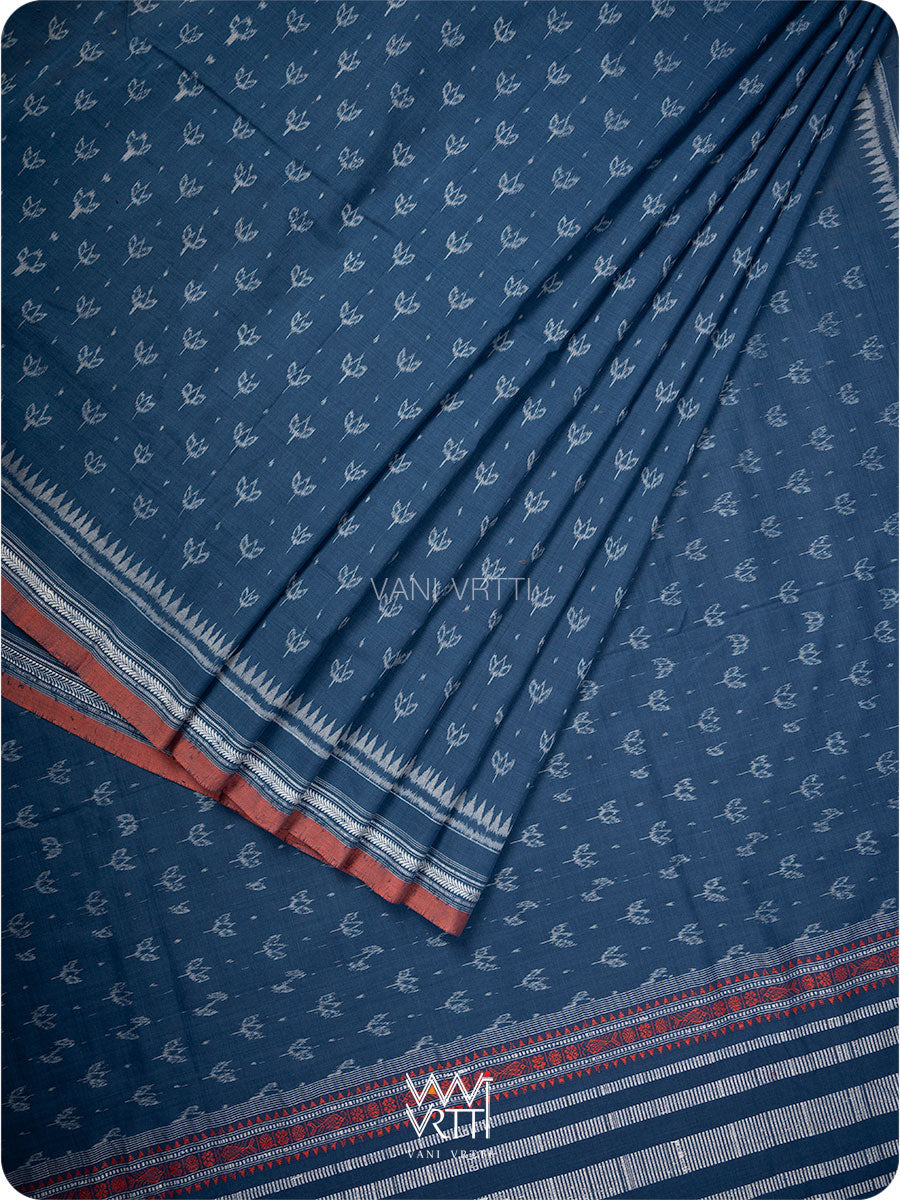 Indigo Lotus Bud Natural Dyed Cotton Ikat Saree