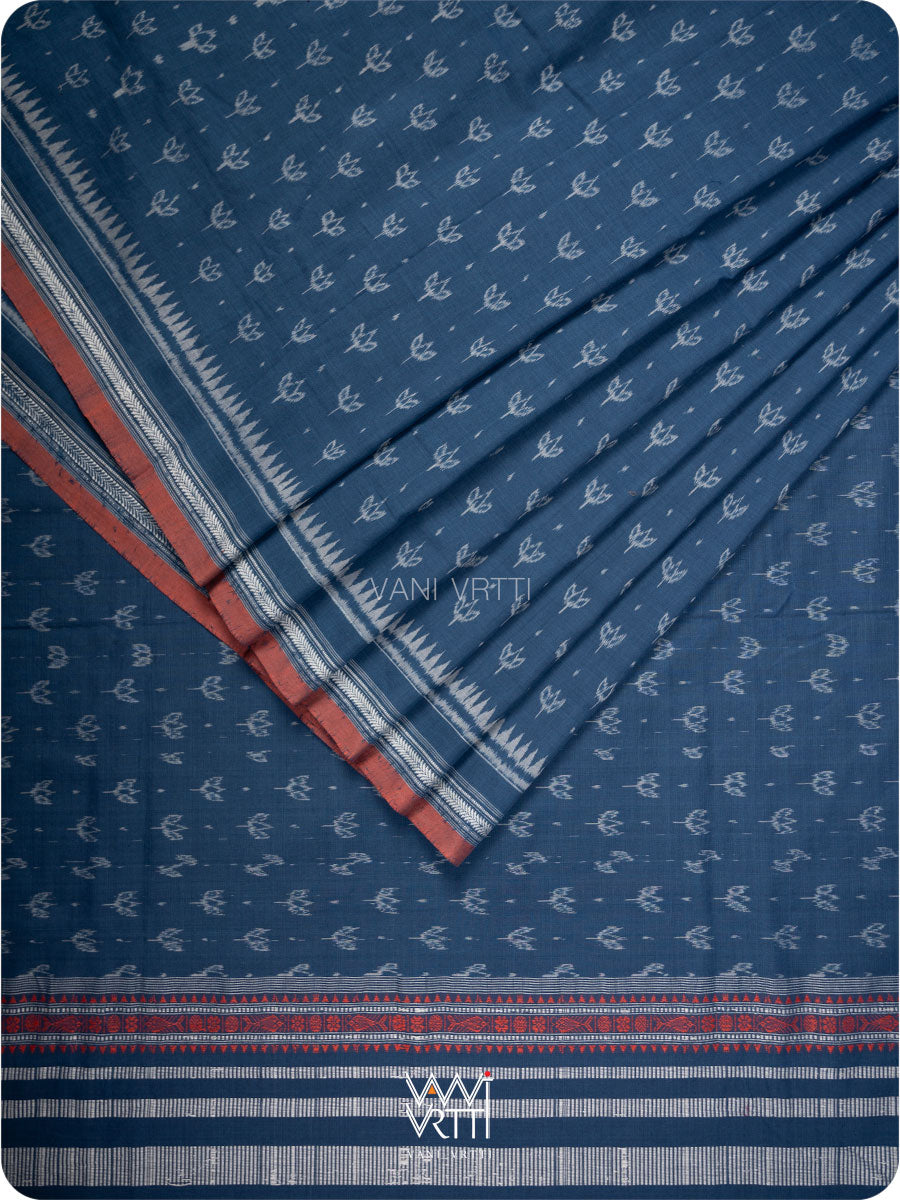 Indigo Lotus Bud Natural Dyed Cotton Ikat Saree