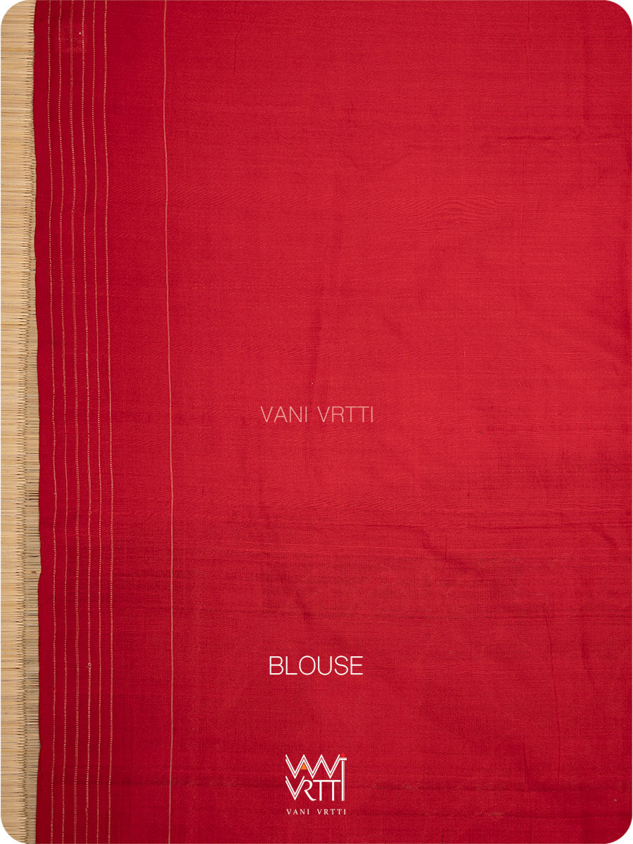 Fern Green Red Lotus Parrot Fine Cotton Ikat Saree