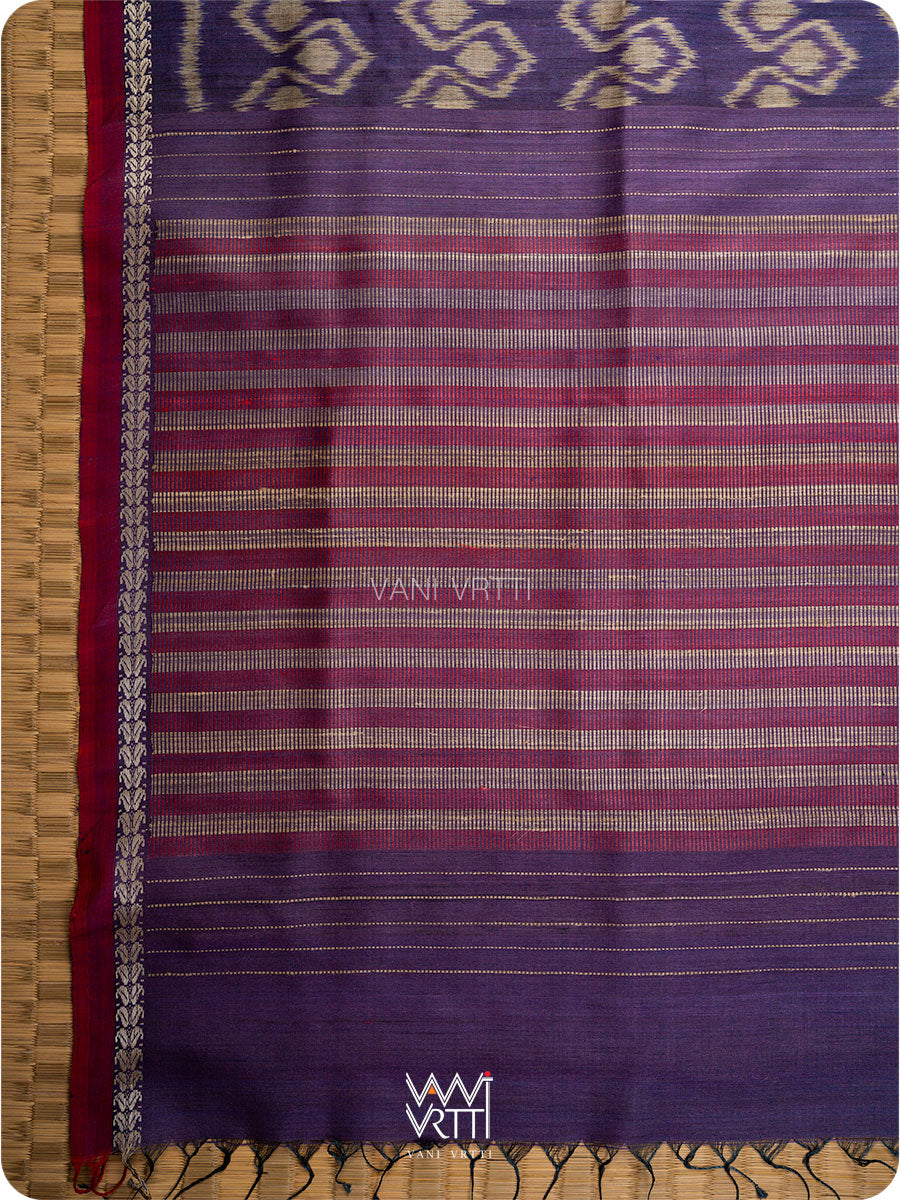 Deep Baingani Santati Ikat Handspun Tussar Silk Saree