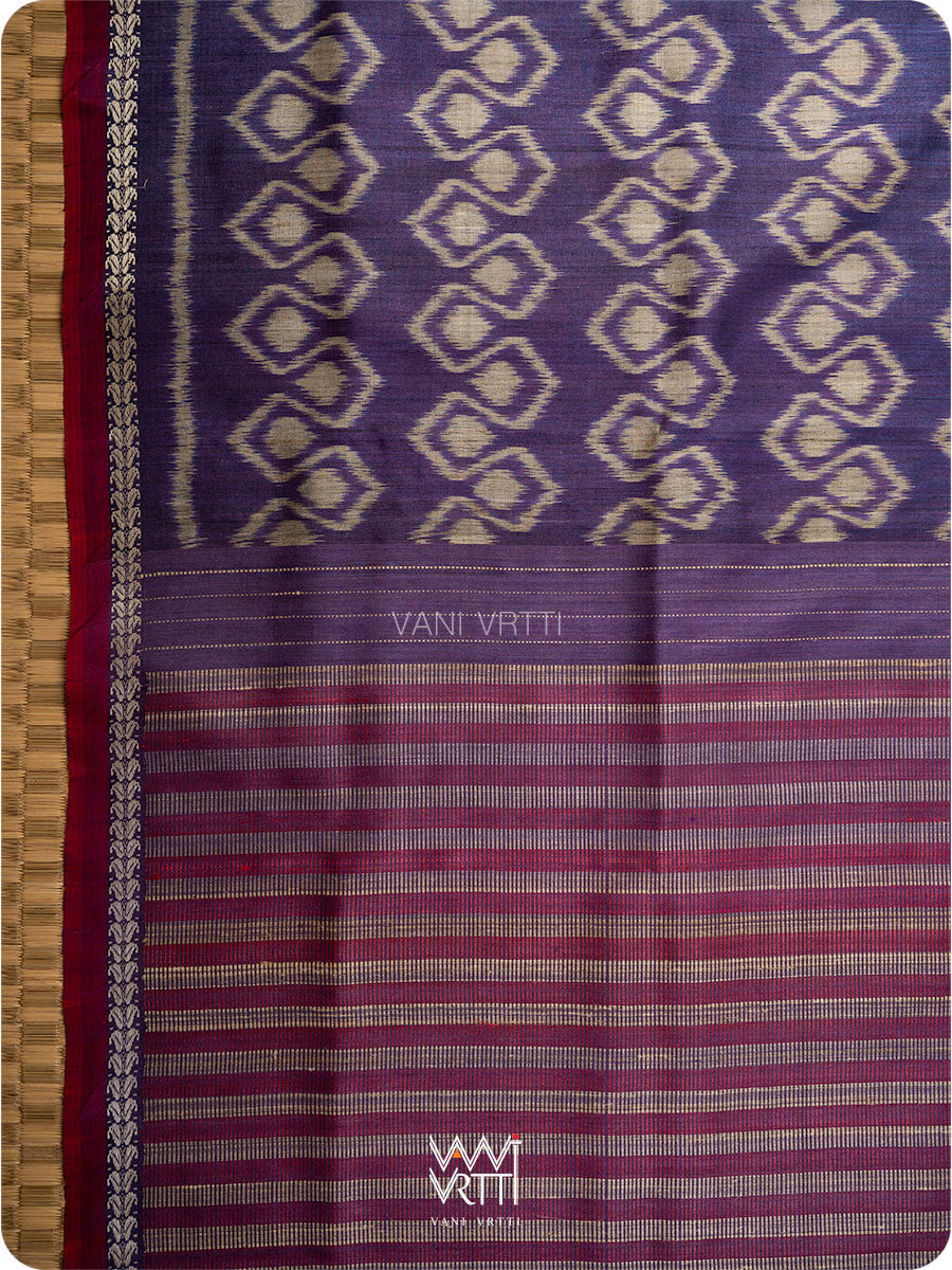 Deep Baingani Santati Ikat Handspun Tussar Silk Saree