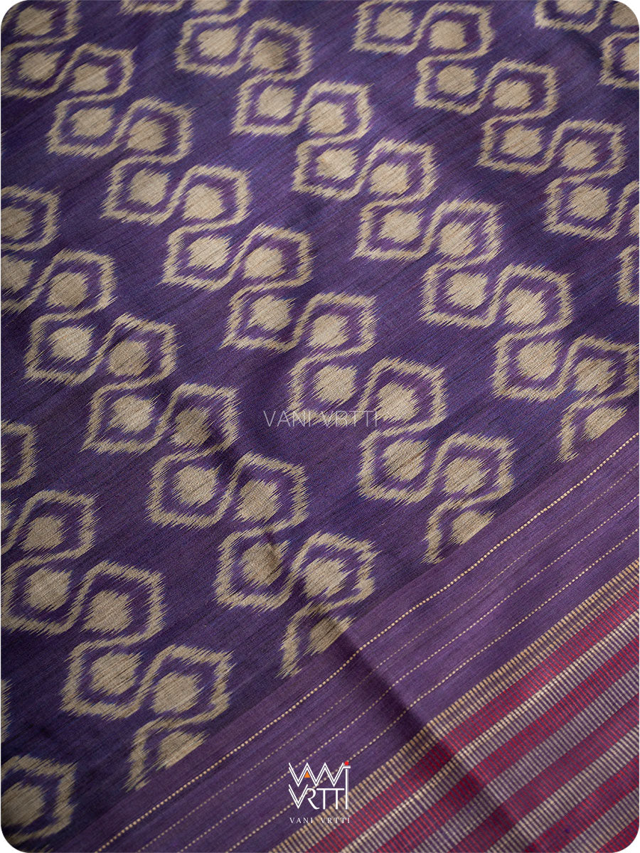 Deep Baingani Santati Ikat Handspun Tussar Silk Saree