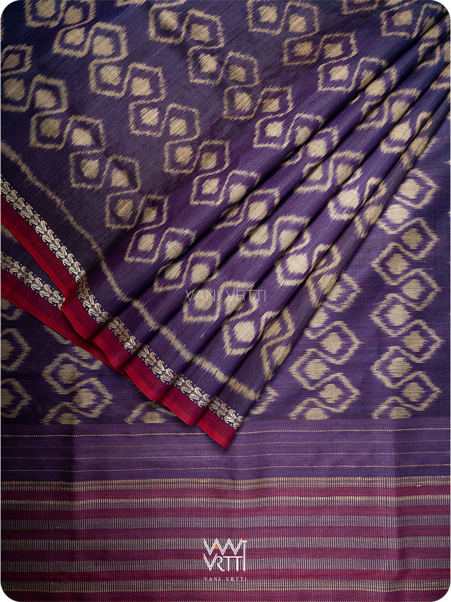 Deep Baingani Santati Ikat Handspun Tussar Silk Saree