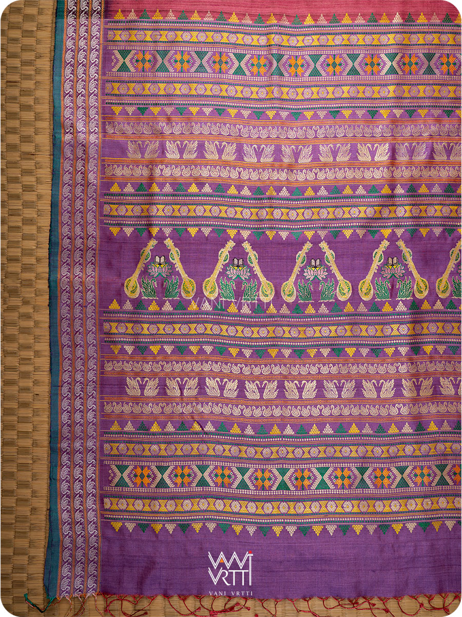 Old Rose Pink Purple Veena Pani Lata Master Weave Exclusive Handspun Tussar Silk Saree