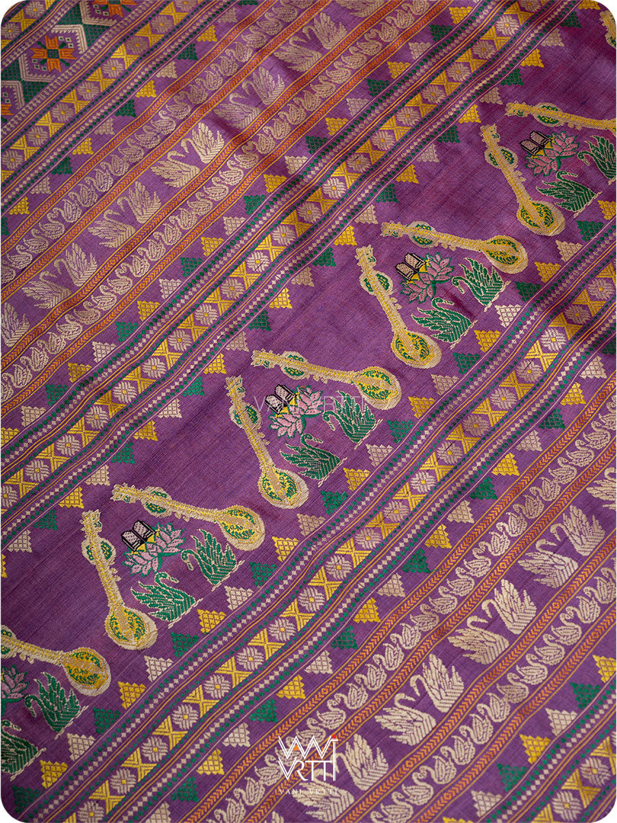 Old Rose Pink Purple Veena Pani Lata Master Weave Exclusive Handspun Tussar Silk Saree