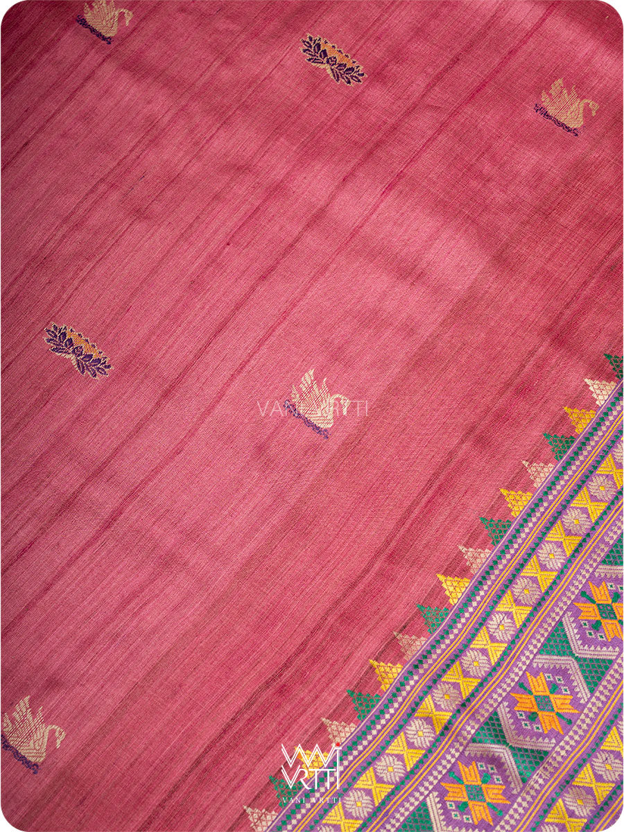 Old Rose Pink Purple Veena Pani Lata Master Weave Exclusive Handspun Tussar Silk Saree