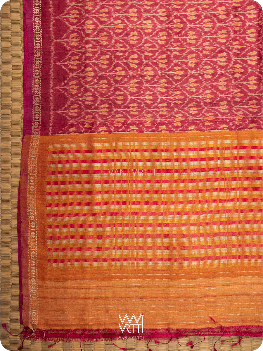 Red Iris Ikat Handspun Tussar Silk Saree