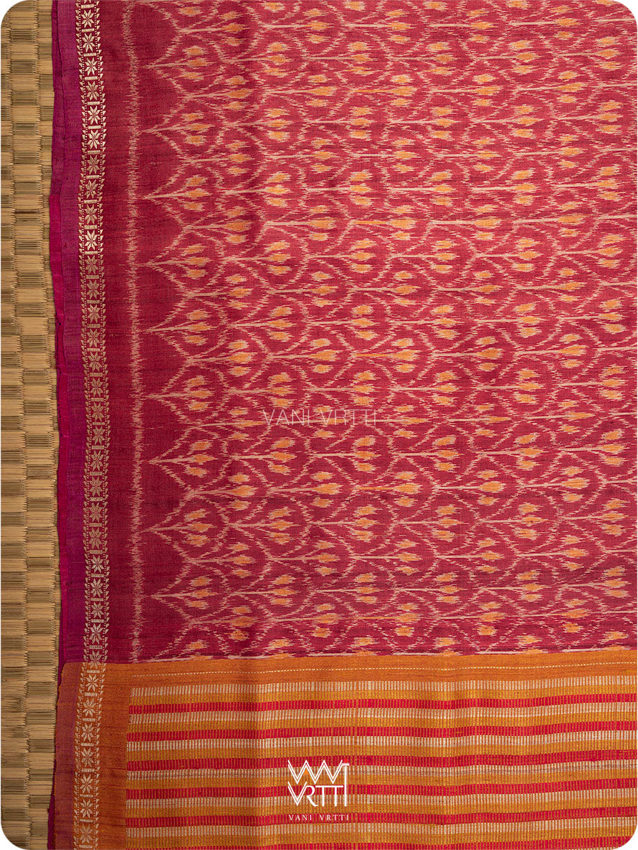 Red Iris Ikat Handspun Tussar Silk Saree