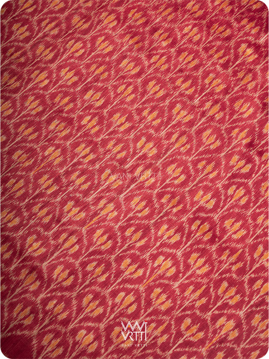Red Iris Ikat Handspun Tussar Silk Saree