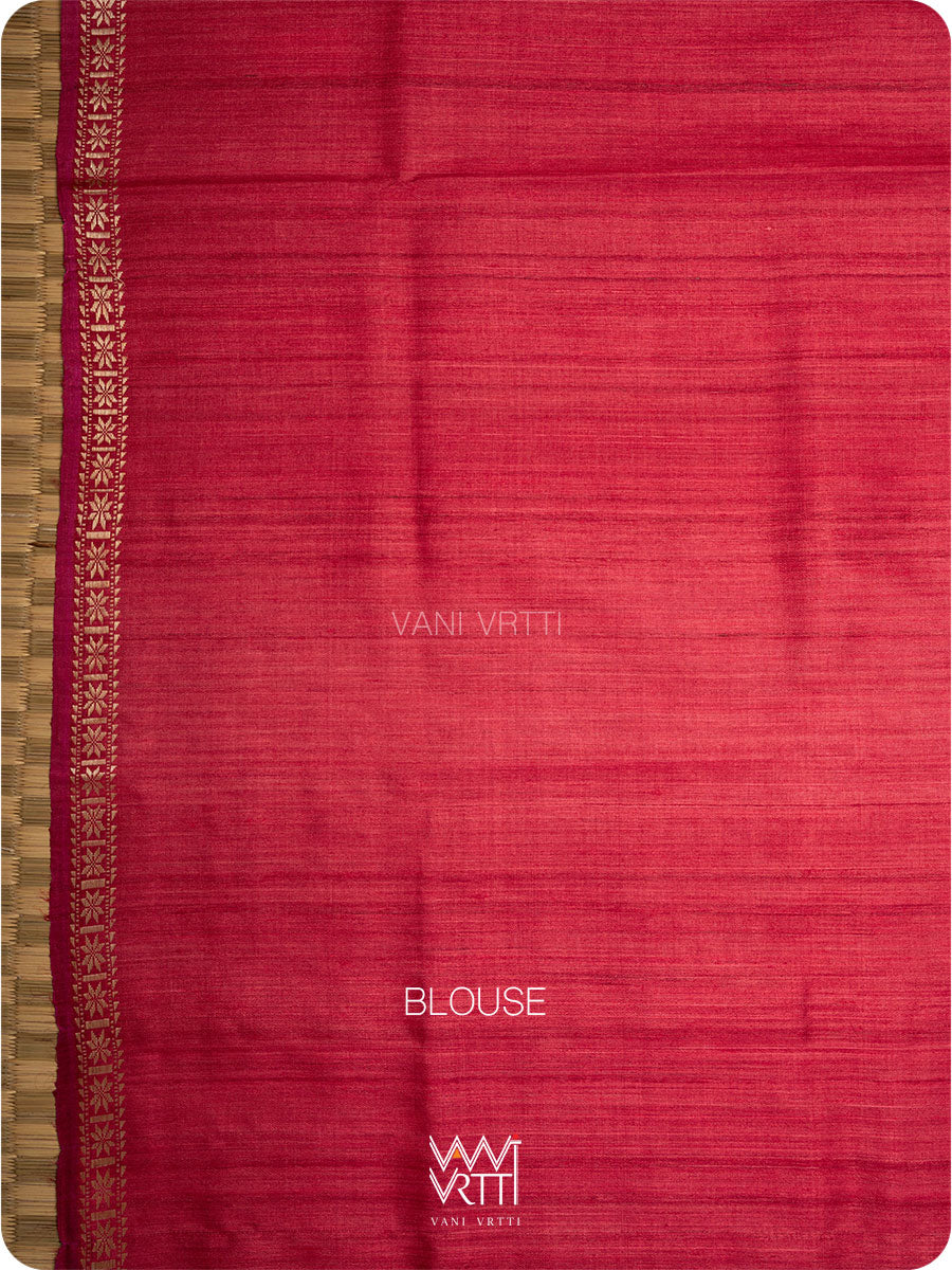 Red Iris Ikat Handspun Tussar Silk Saree