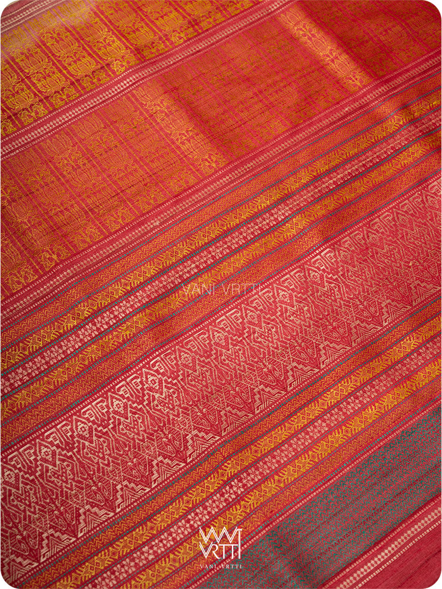 Off White Banana Green Red Ananta Handspun Tussar Silk Saree