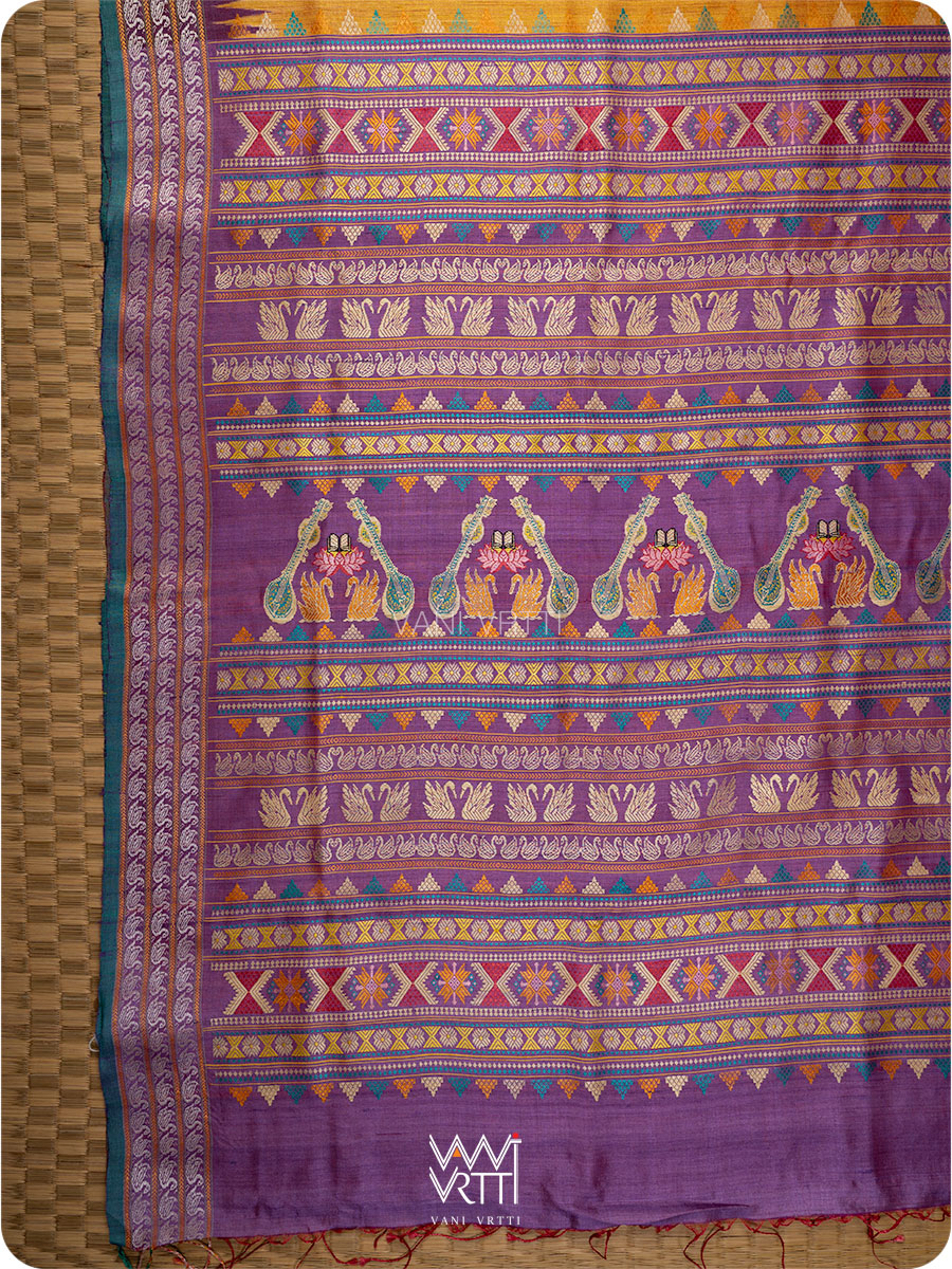 Mango Yellow Red Purple Ganga Jamuna Veena Pani Lata Master Weave Exclusive Handspun Tussar Silk Saree
