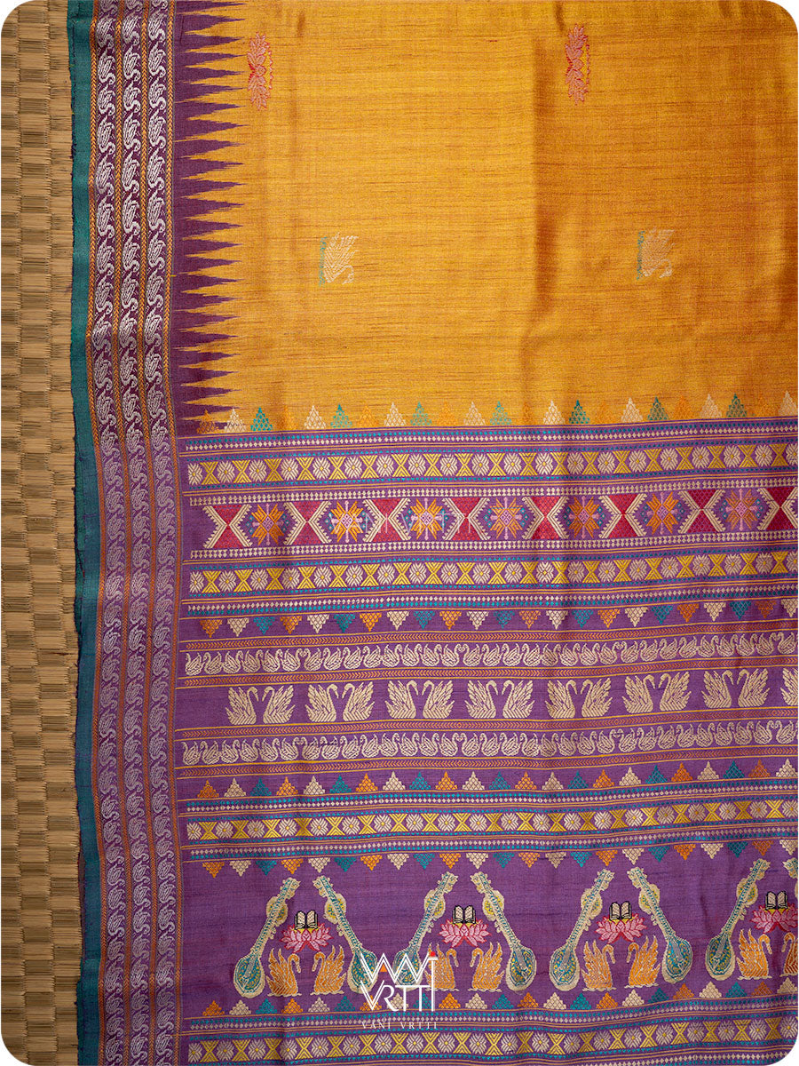 Mango Yellow Red Purple Ganga Jamuna Veena Pani Lata Master Weave Exclusive Handspun Tussar Silk Saree