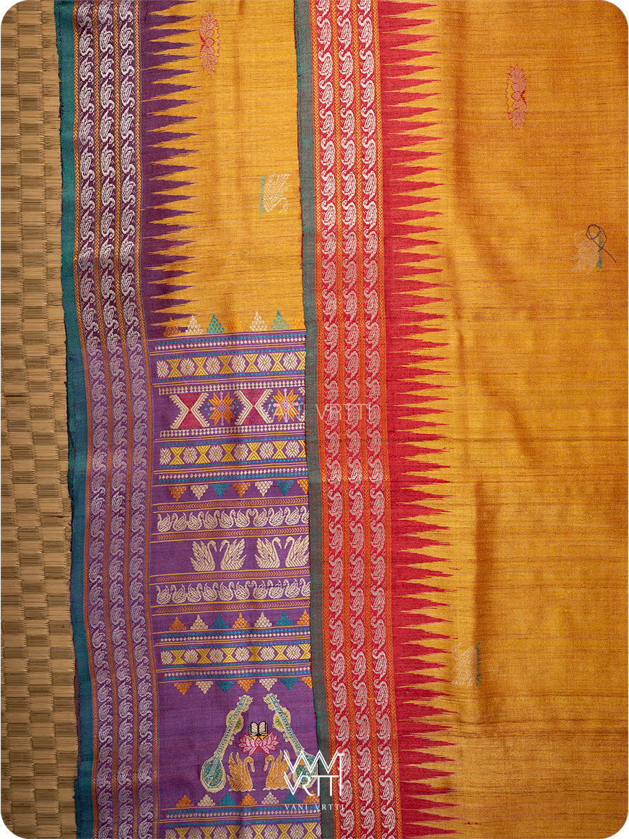Mango Yellow Red Purple Ganga Jamuna Veena Pani Lata Master Weave Exclusive Handspun Tussar Silk Saree