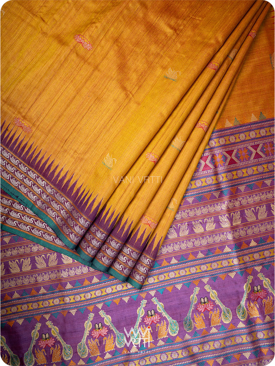 Mango Yellow Red Purple Ganga Jamuna Veena Pani Lata Master Weave Exclusive Handspun Tussar Silk Saree