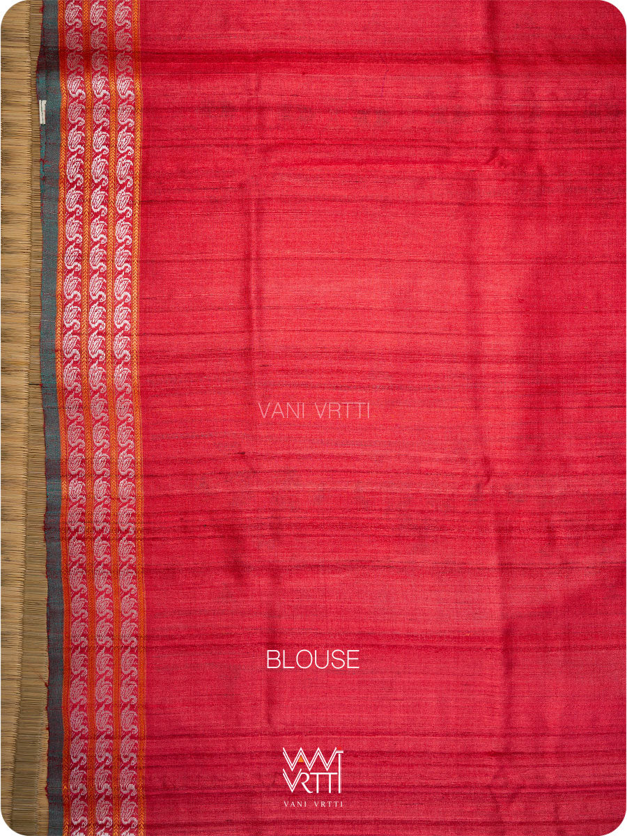 Red Veena Pani Lata Master Weave Exclusive Handspun Tussar Silk Saree