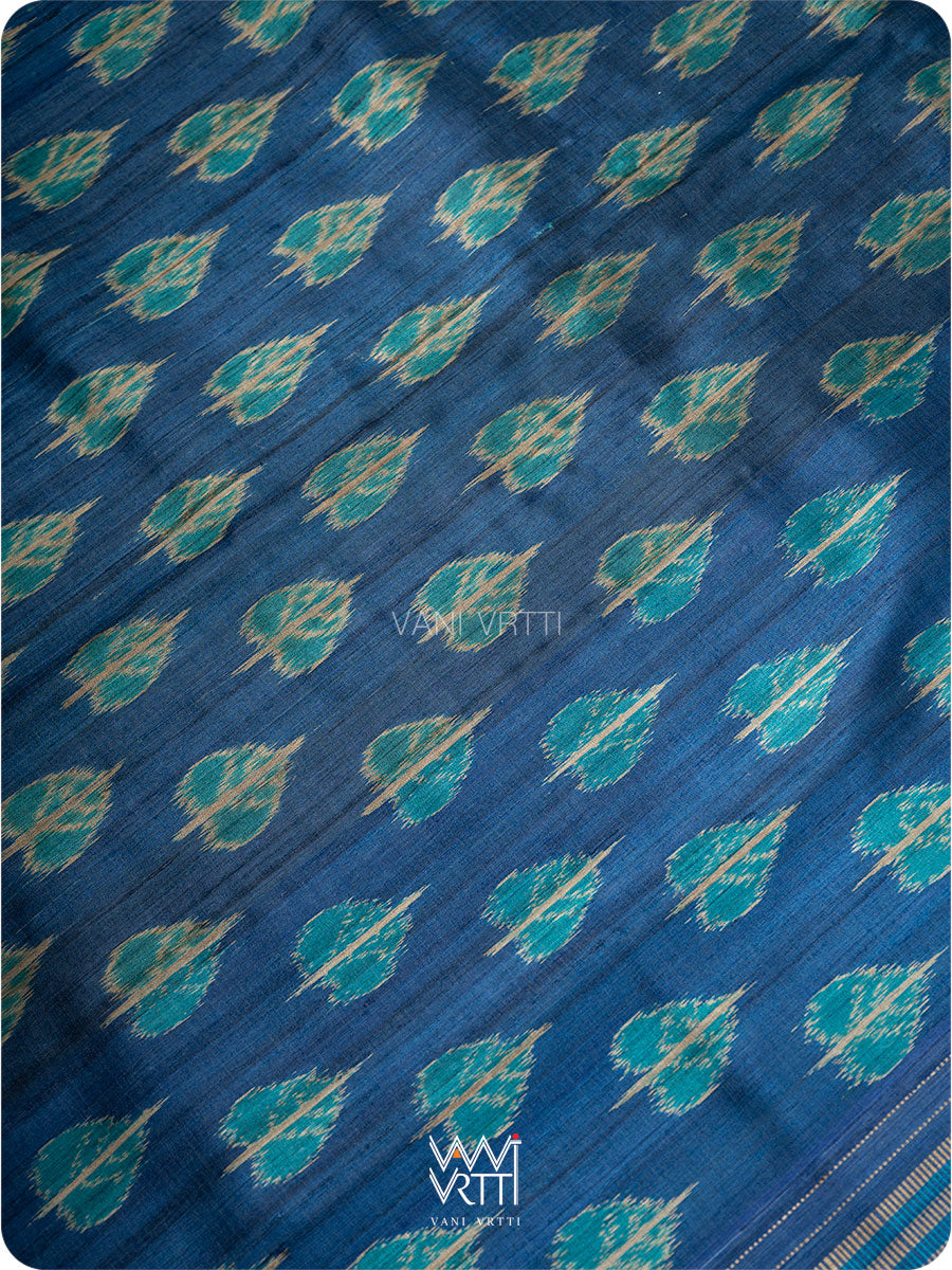 Royal Blue Peepal Ikat Handspun Tussar Silk Saree