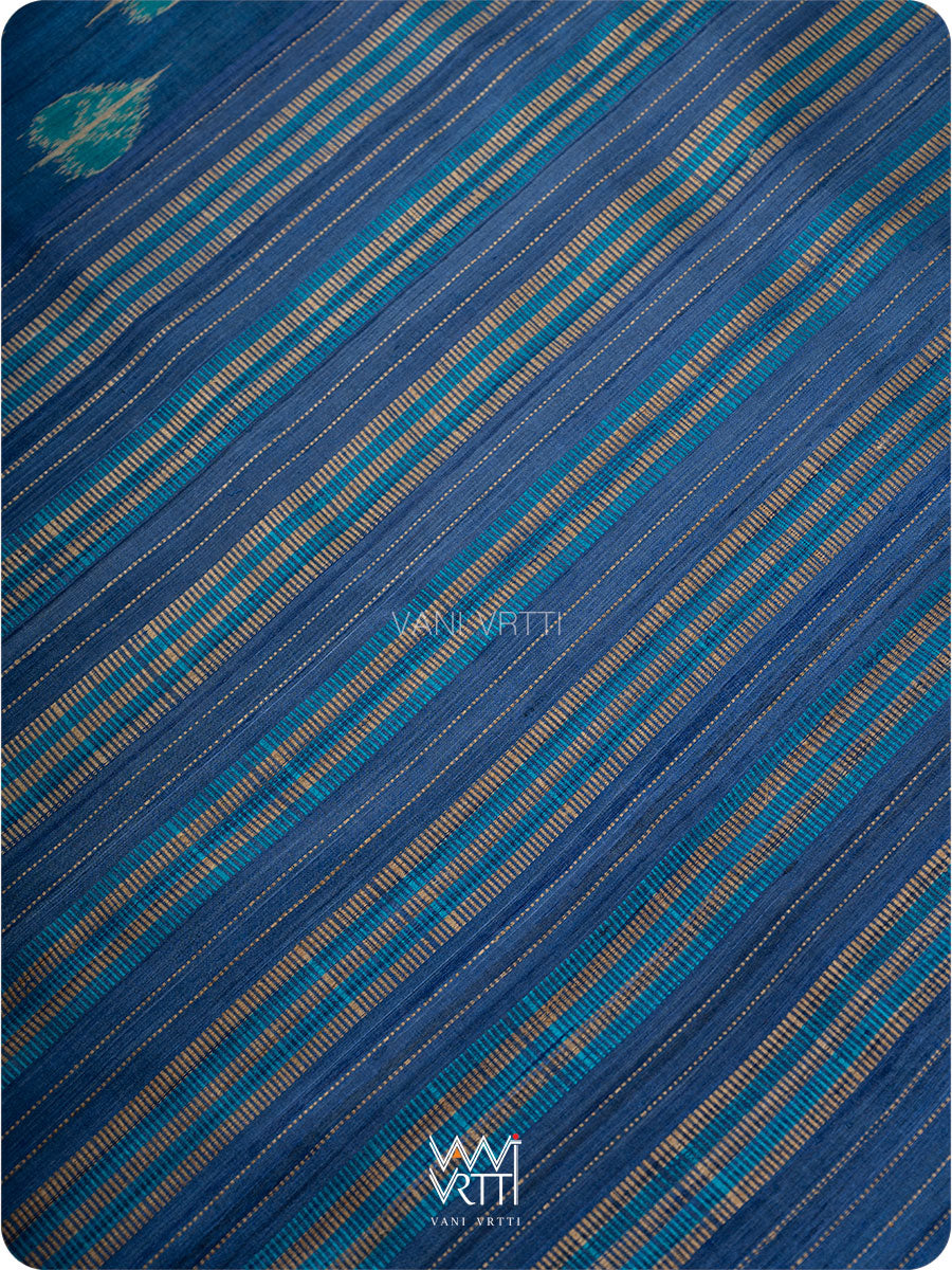Royal Blue Peepal Ikat Handspun Tussar Silk Saree
