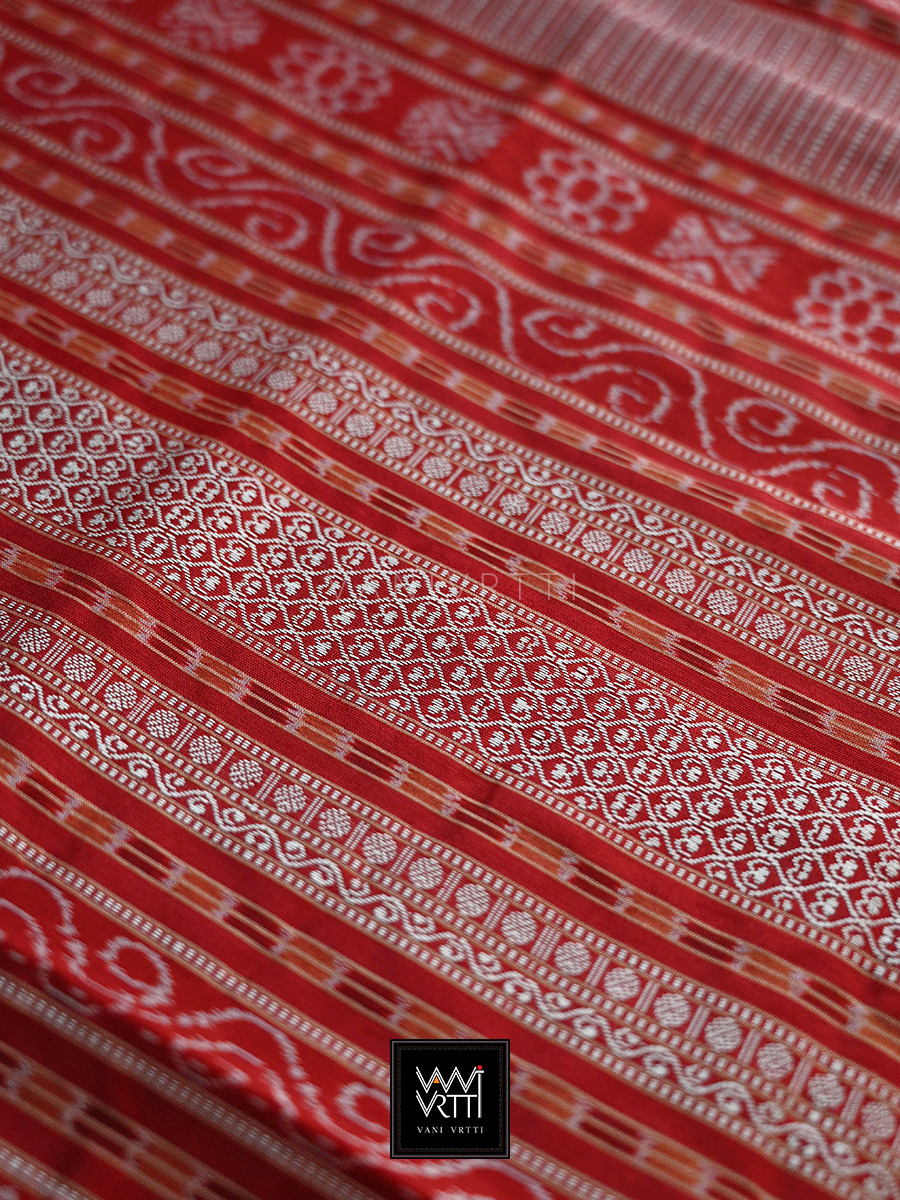 Golden Brick Red Ek Phulia Rudraksh Ikkat Mulberry Silk Saree