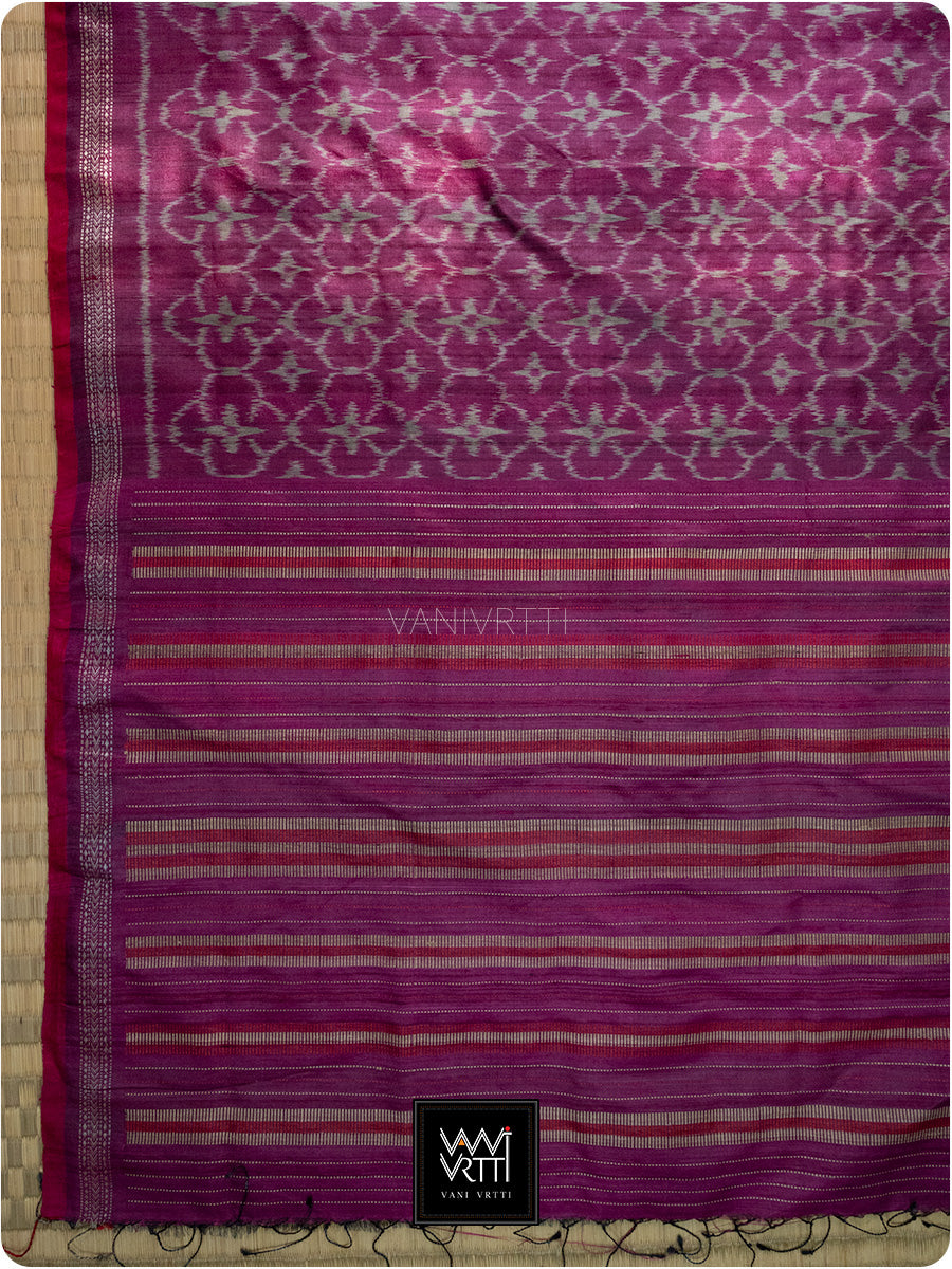 Deep Pink Chrysanthemum Master Weave Designer Handspun Ikat Tussar Silk Saree