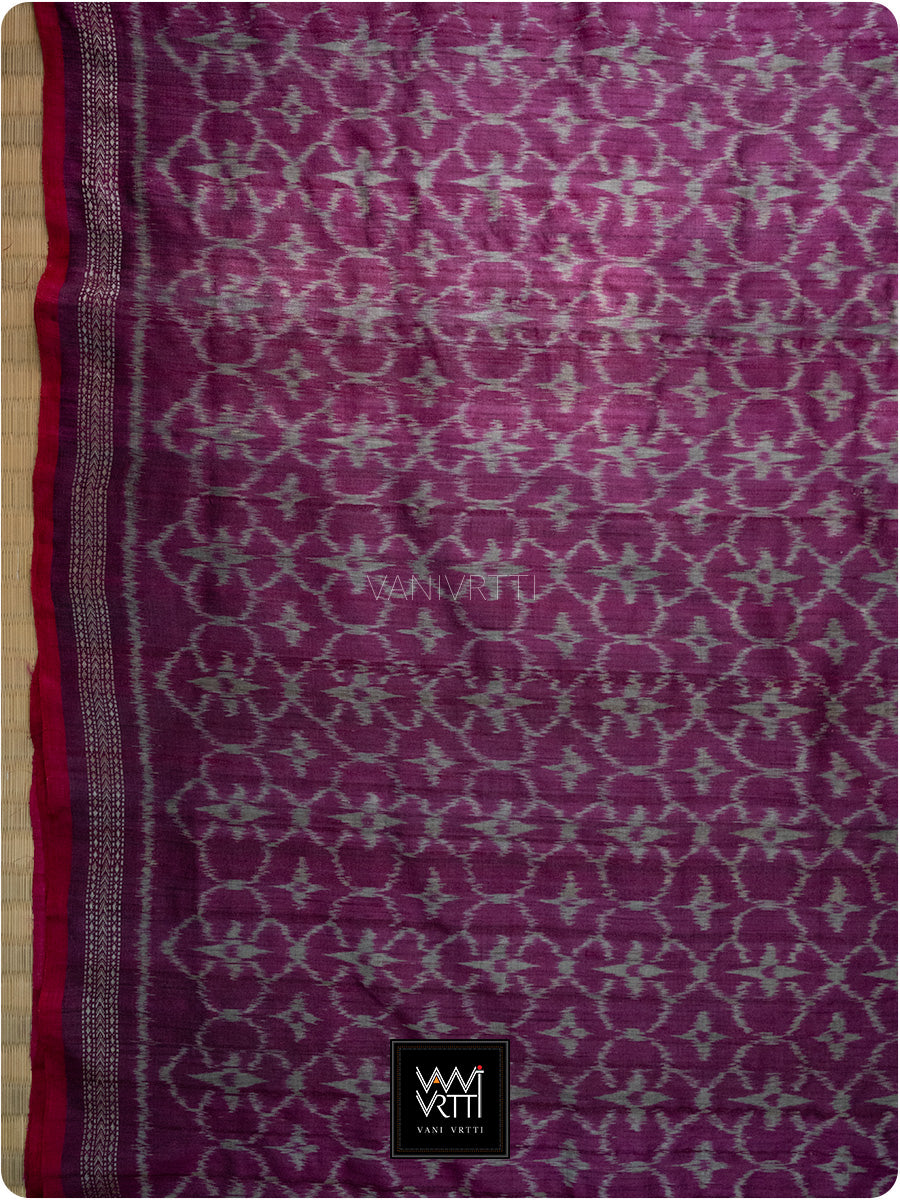 Deep Pink Chrysanthemum Master Weave Designer Handspun Ikat Tussar Silk Saree
