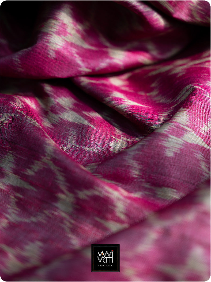 Deep Pink Chrysanthemum Master Weave Designer Handspun Ikat Tussar Silk Saree