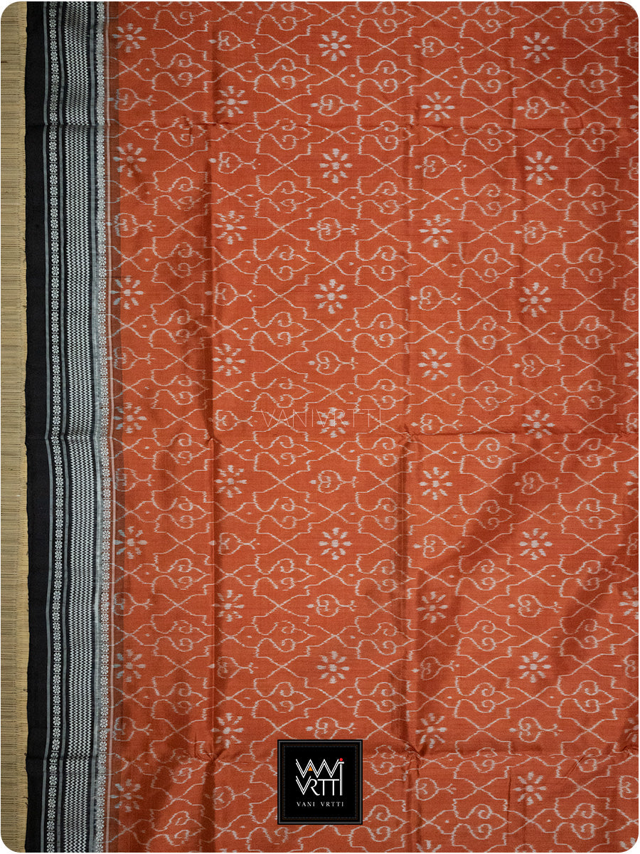 Orange Black Mughal Jaali Prakritik Madder, Haldi & Iron Rust Natural Dyed Mulberry Silk Ikat Saree