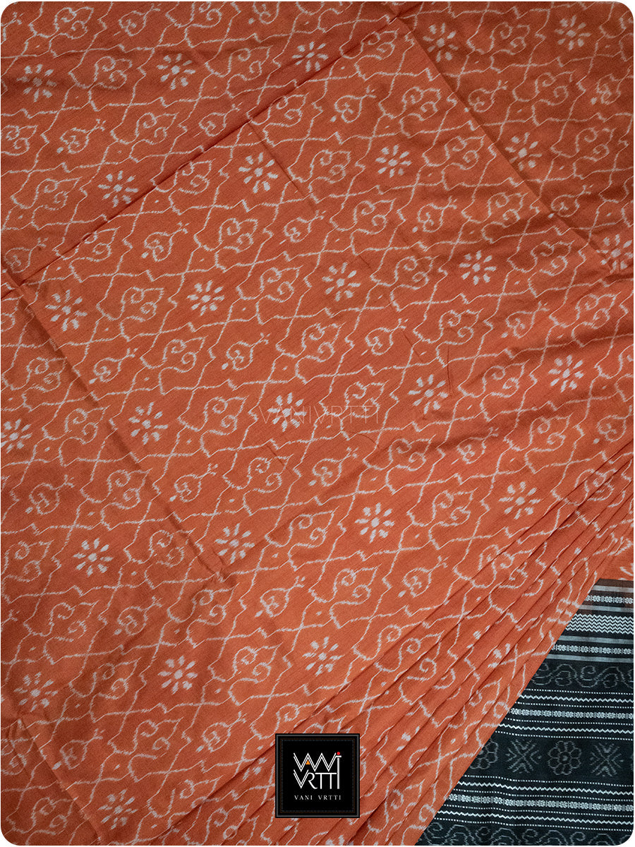 Orange Black Mughal Jaali Prakritik Madder, Haldi & Iron Rust Natural Dyed Mulberry Silk Ikat Saree
