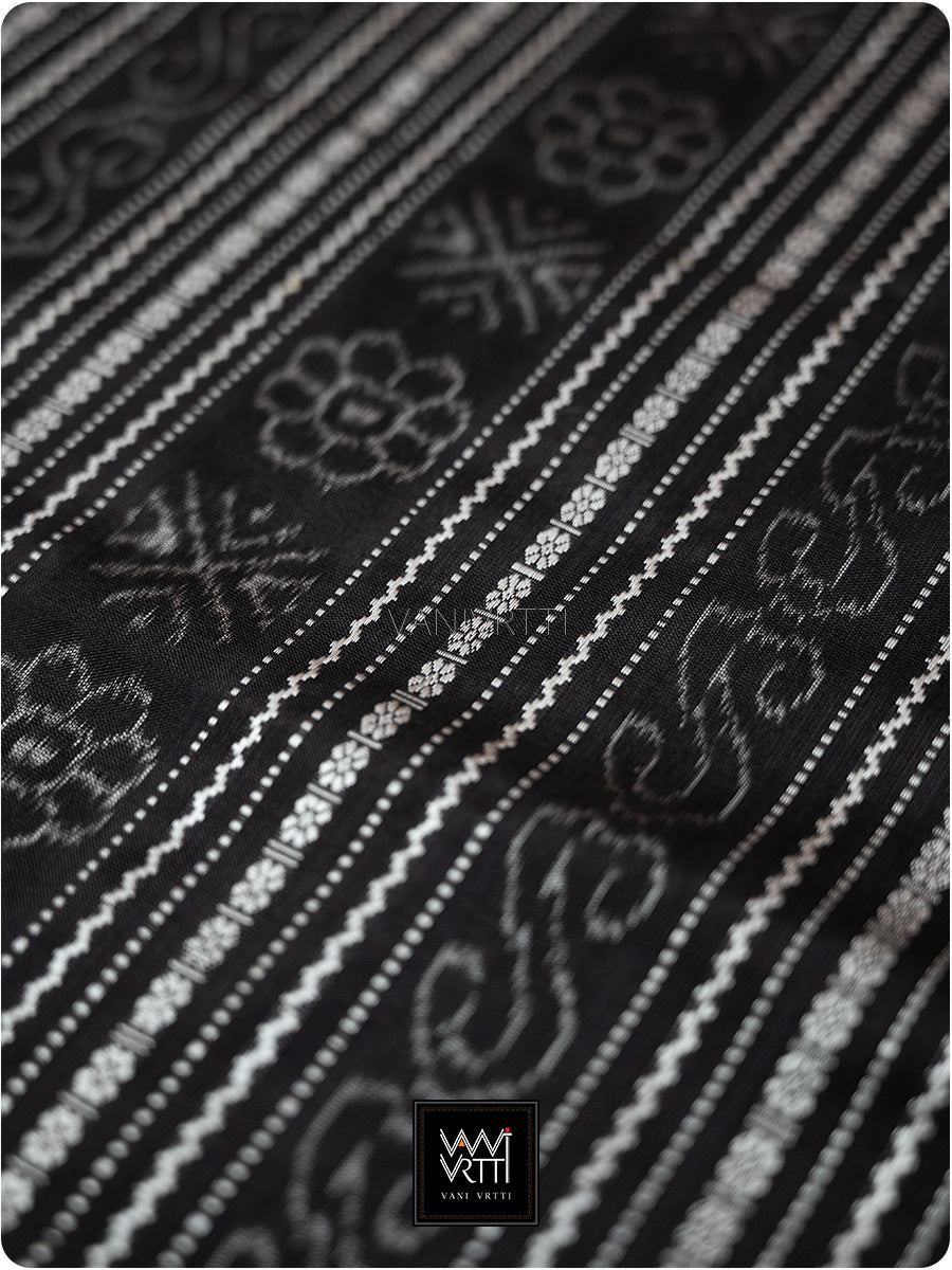 Orange Black Mughal Jaali Prakritik Madder, Haldi & Iron Rust Natural Dyed Mulberry Silk Ikat Saree