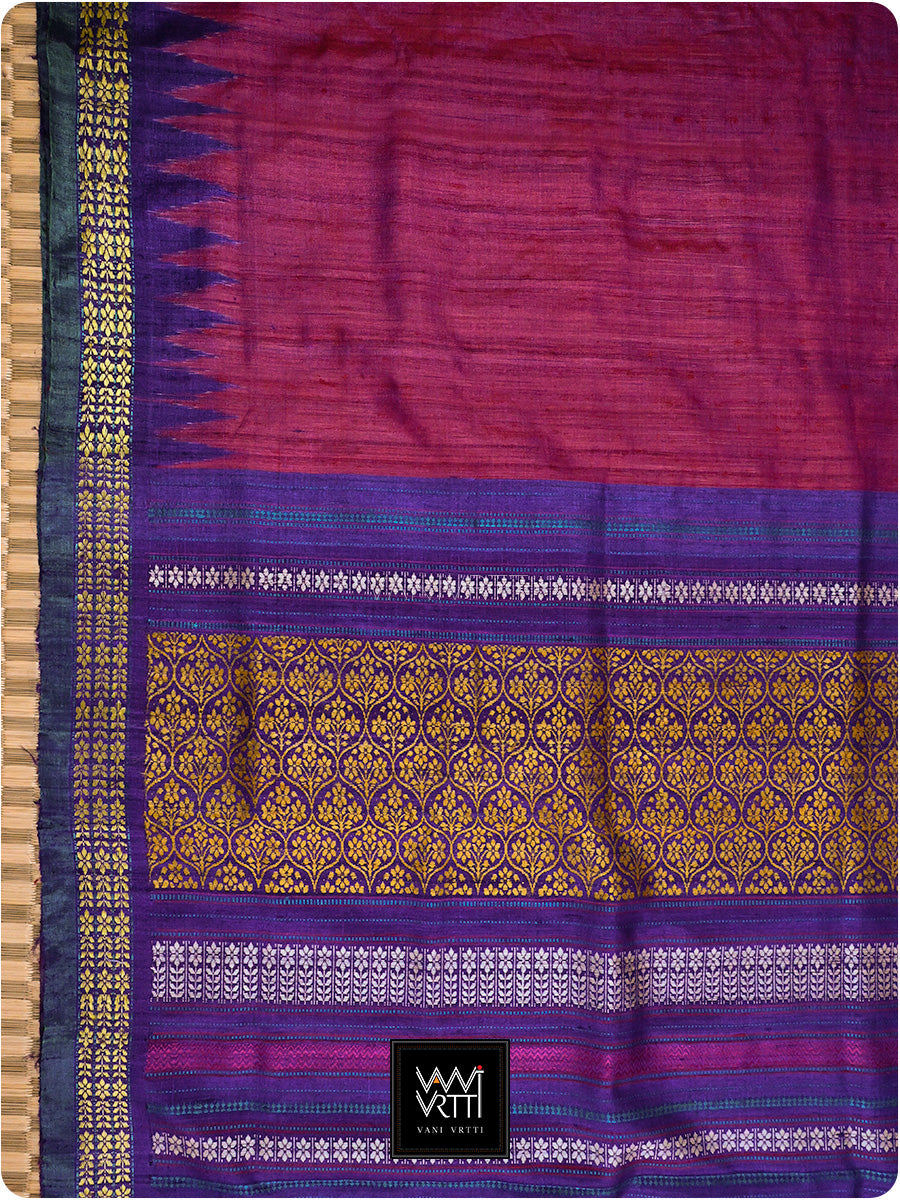 Bougainvillea Pink Purple Parijat Handspun Tussar Silk Saree